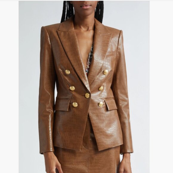 Veronica Beard Lawrence Croc Embossed Faux Leather Dickey Jacket - Picture 2 of 11